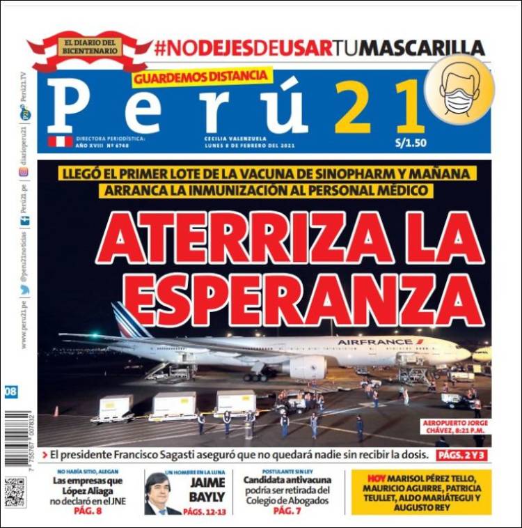 Portada de Perú 21 (Perú)