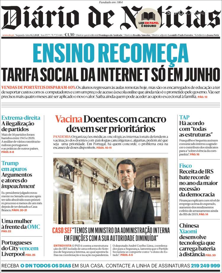 Portada de Diário de Noticias (Portugal)