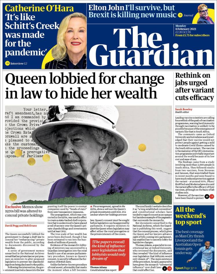 Portada de The Guardian (Reino Unido)