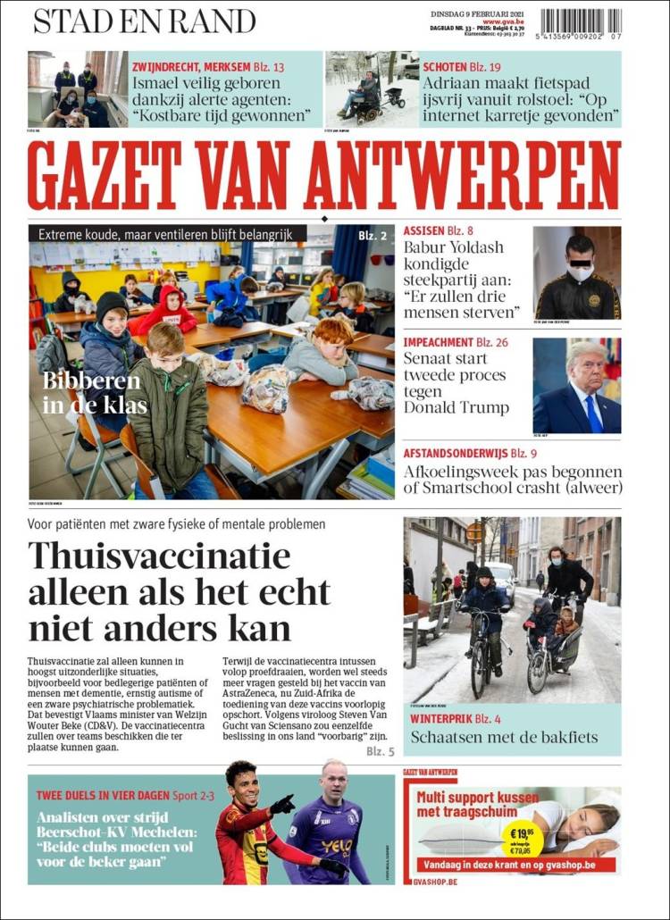 Portada de Gazet van Antwerpen (Bélgica)