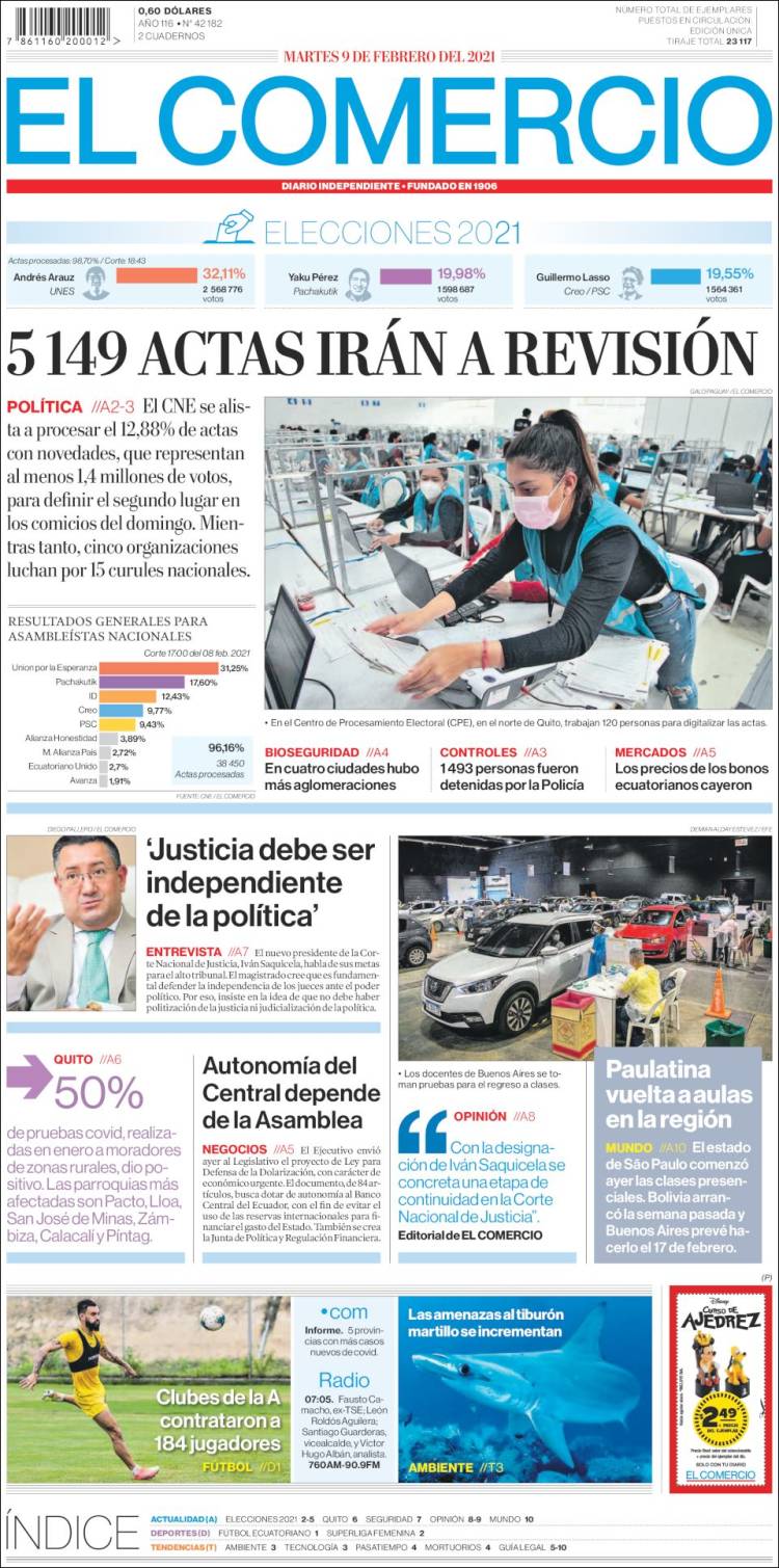 Portada de El Comercio (Ecuador)