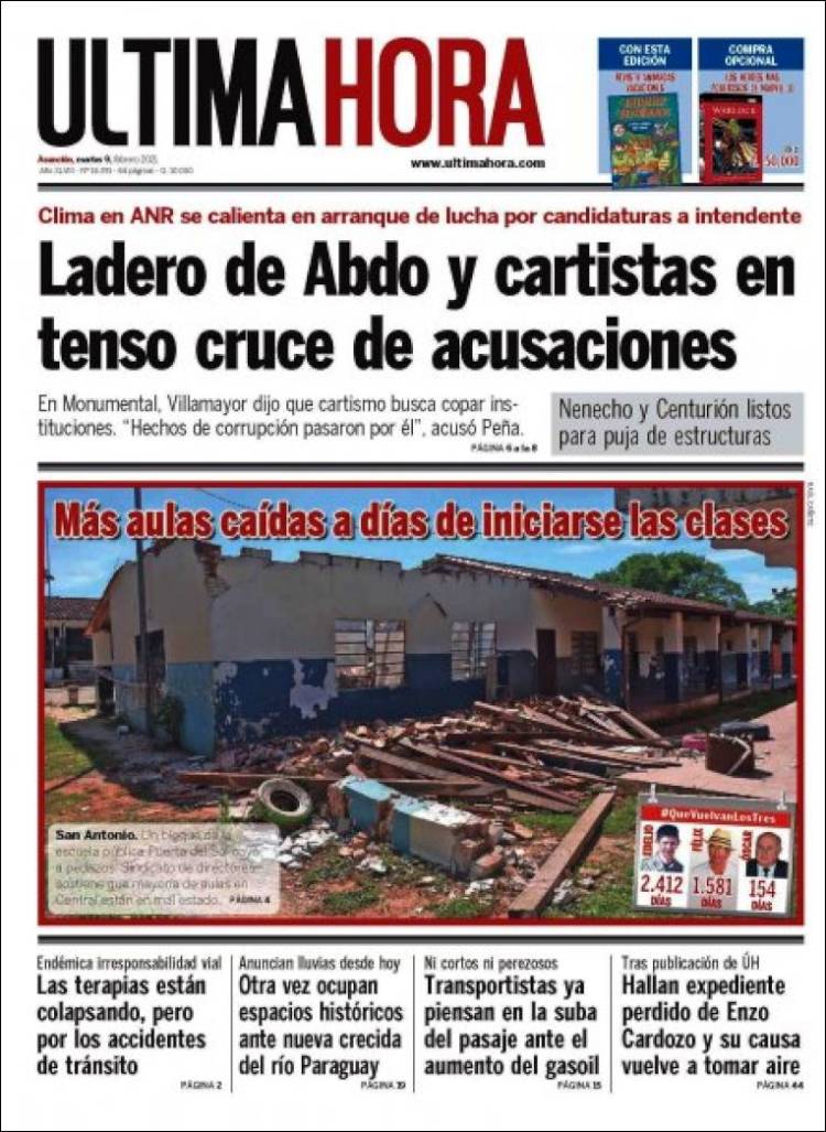 Portada de Última Hora (Paraguay)