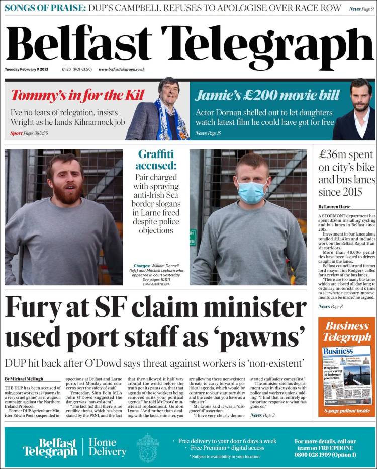 Portada de Belfast Telegraph (Reino Unido)