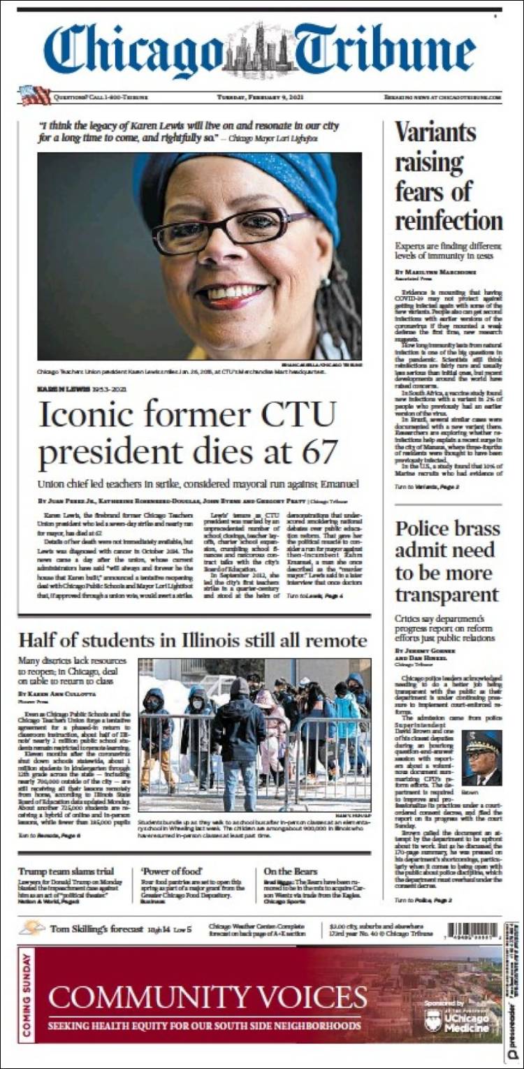 Portada de Chicago Tribune (USA)