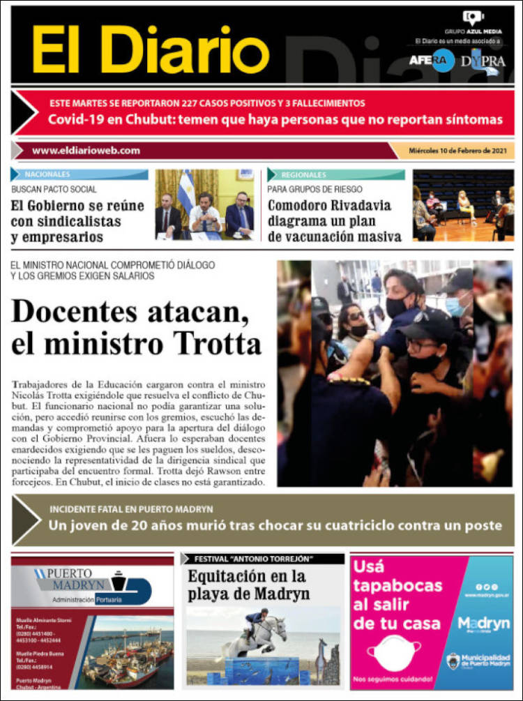 Portada de El Diario de Madryn (Argentina)