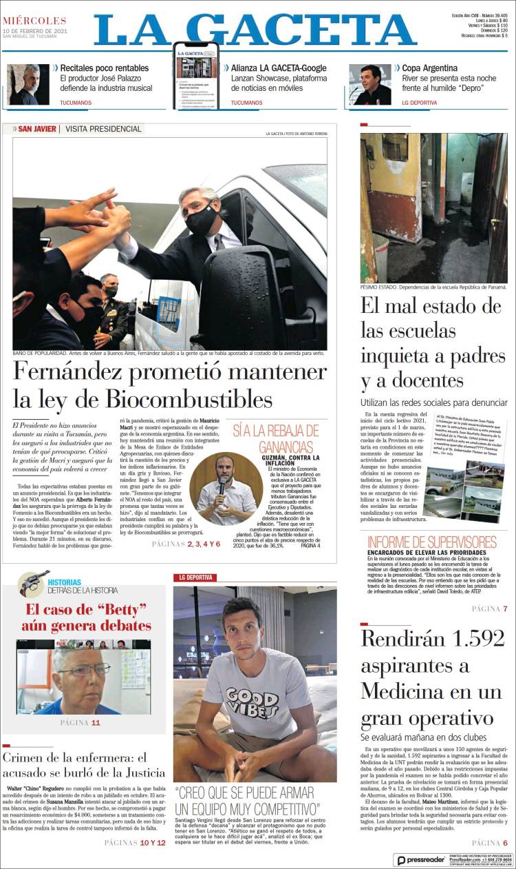 Portada de La Gaceta (Argentina)