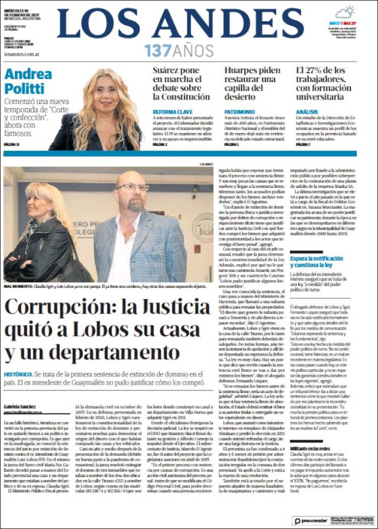 Portada de Los Andes - Mendoza (Argentina)