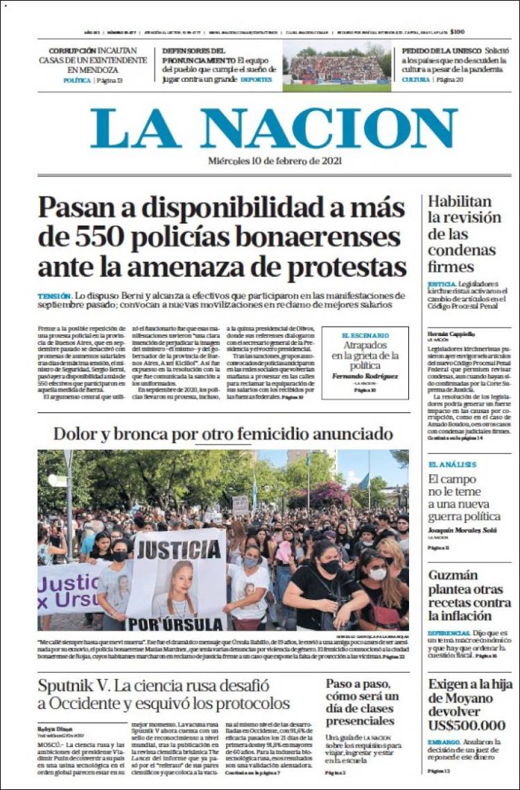 Portada de La Nación (Argentina)