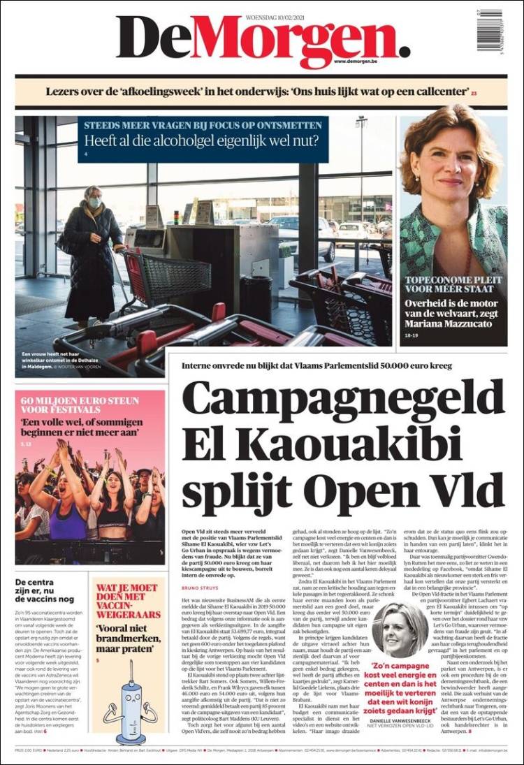 Portada de De Morgen (B&eacute;lgica)