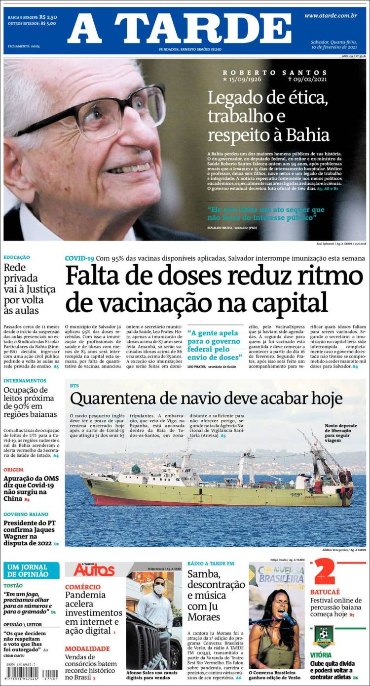 Portada de Diário A Tarde (Brasil)
