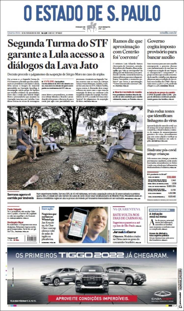 Portada de O Estado de São Paulo (Brasil)