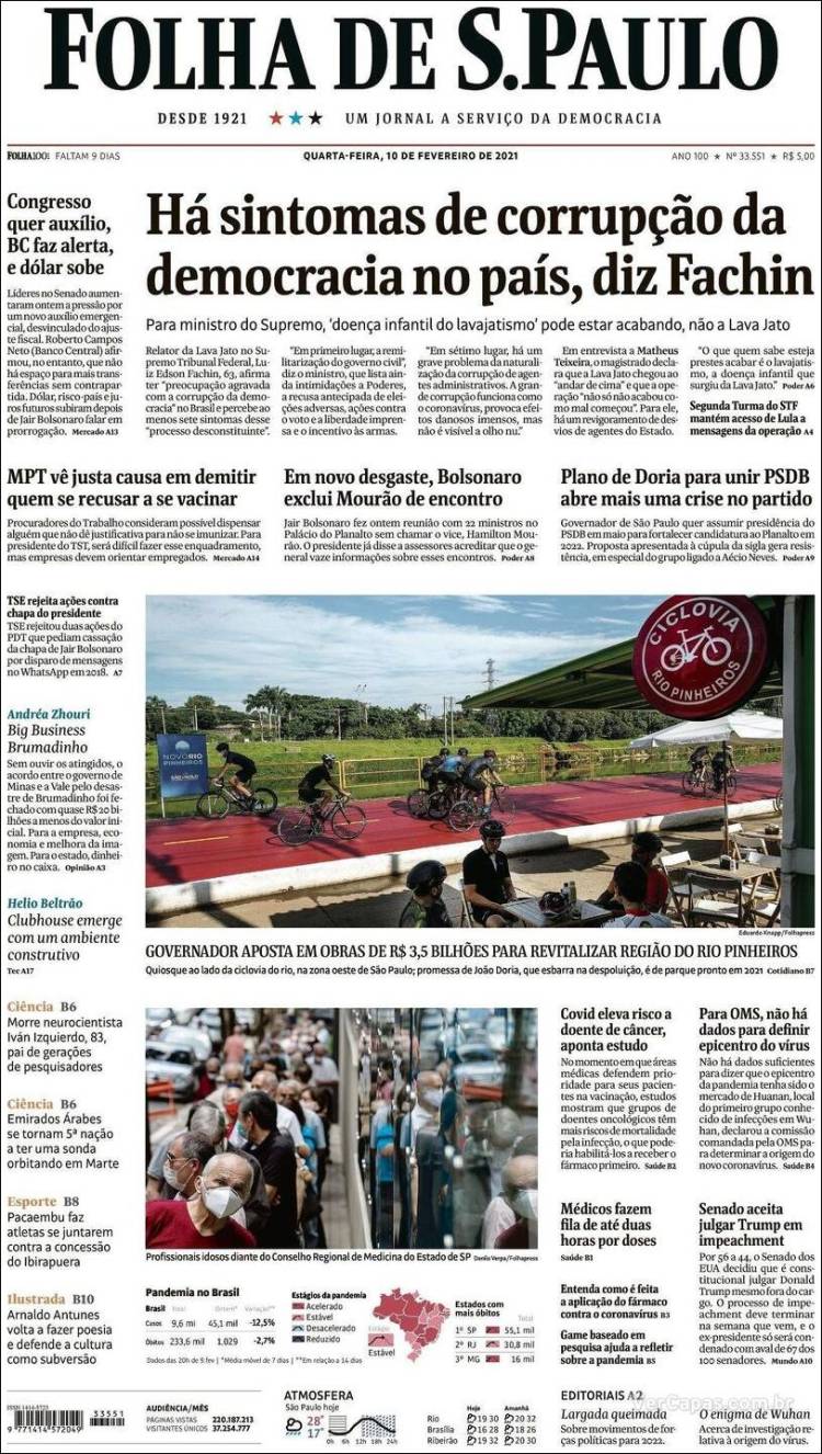 Portada de Folha de São Paulo (Brasil)
