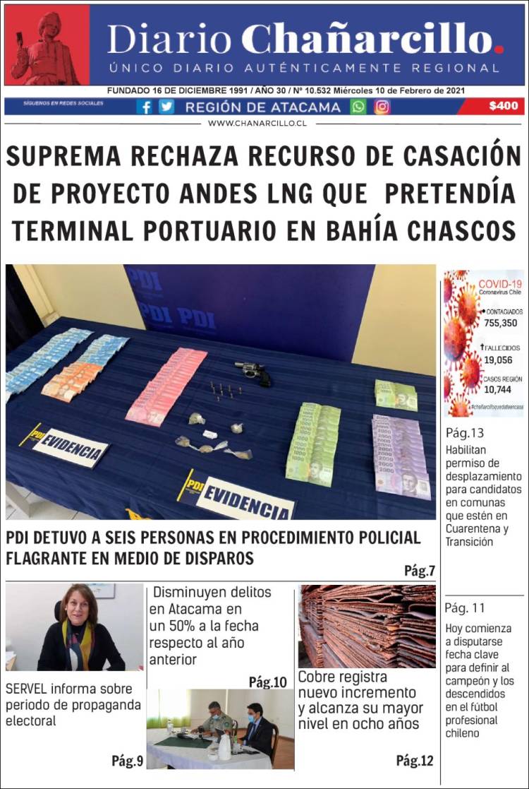 Portada de Diario Chañarcillo (Chile)