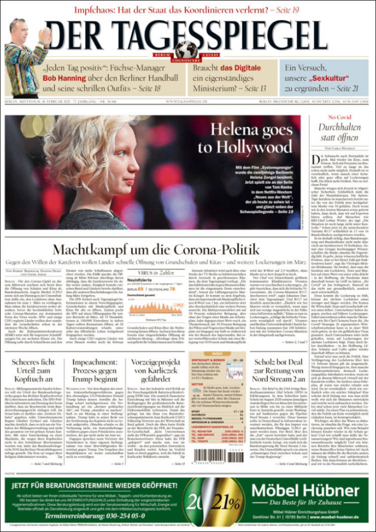 Portada de Der Tagesspiegel (Alemania)