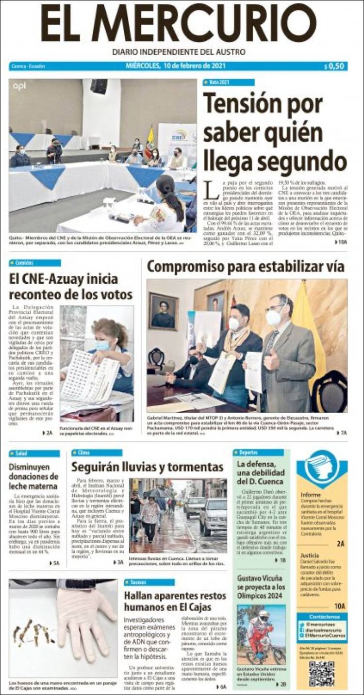 Portada de Diario El Mercurio (Ecuador)