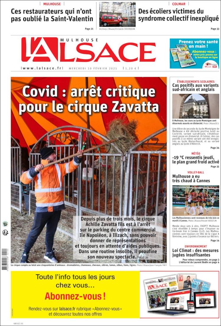 Portada de Journal L'Alsace (Francia)