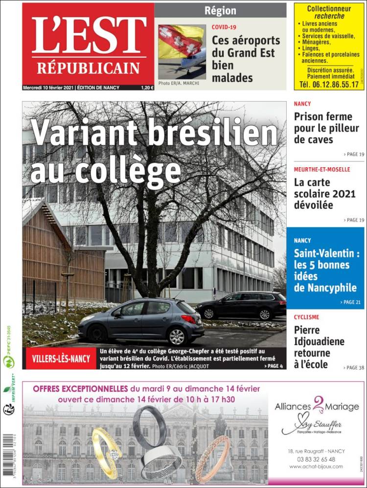 Portada de L'Est Republicain (France)