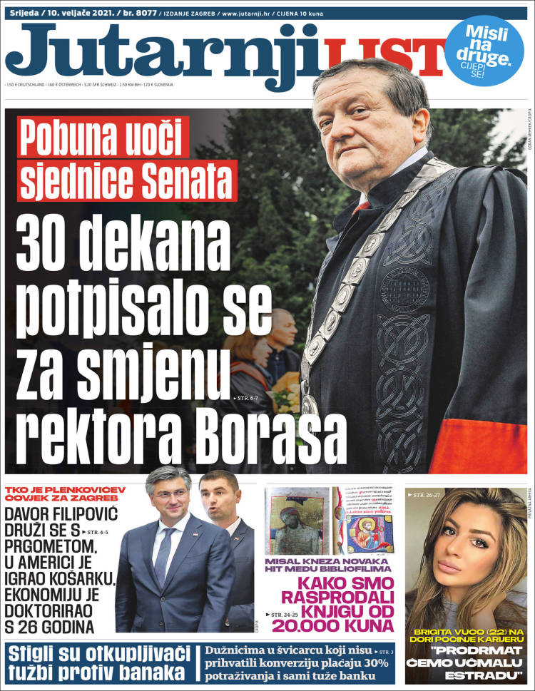 Portada de Jutarnji List (Croacia)