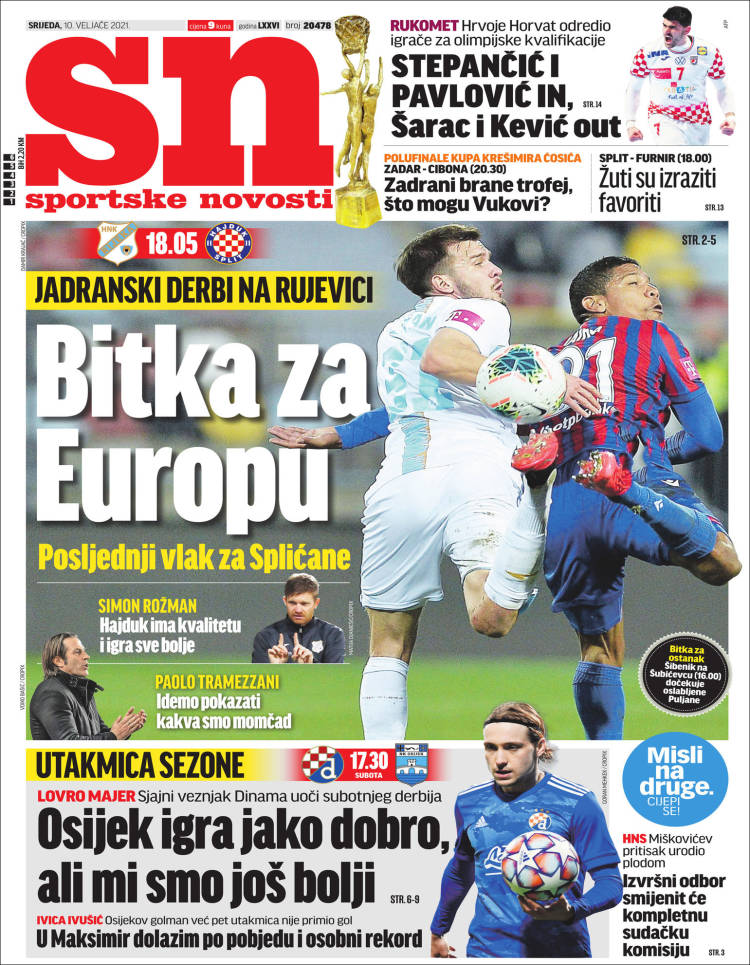 Portada de Sportske Novosti (Croacia)