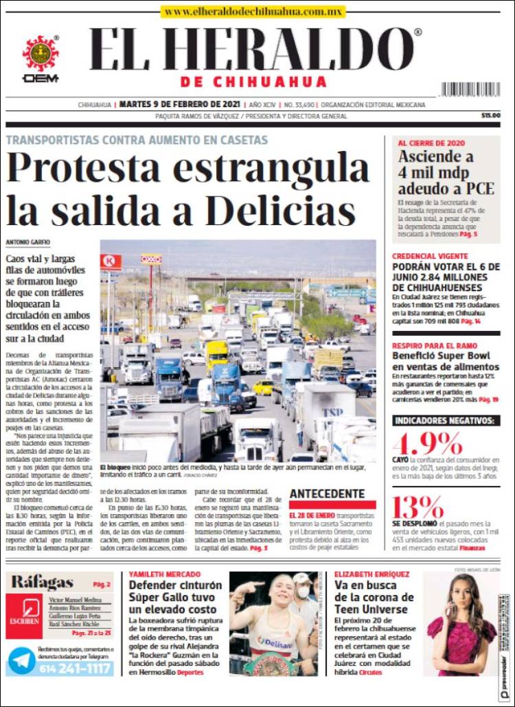 Portada de El Heraldo de Chihuahua (México)