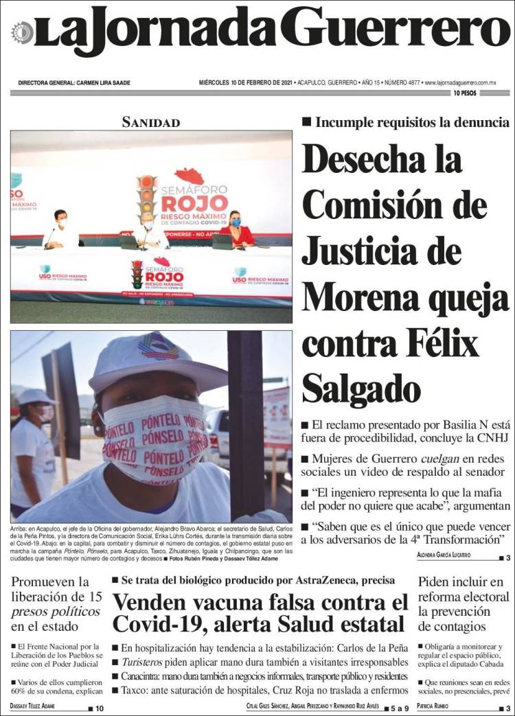 Portada de La Jornada de Guerrero (México)