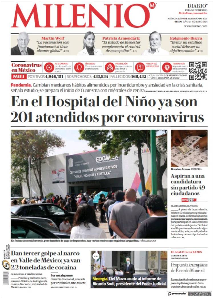 Portada de Milenio - Estado de México (México)