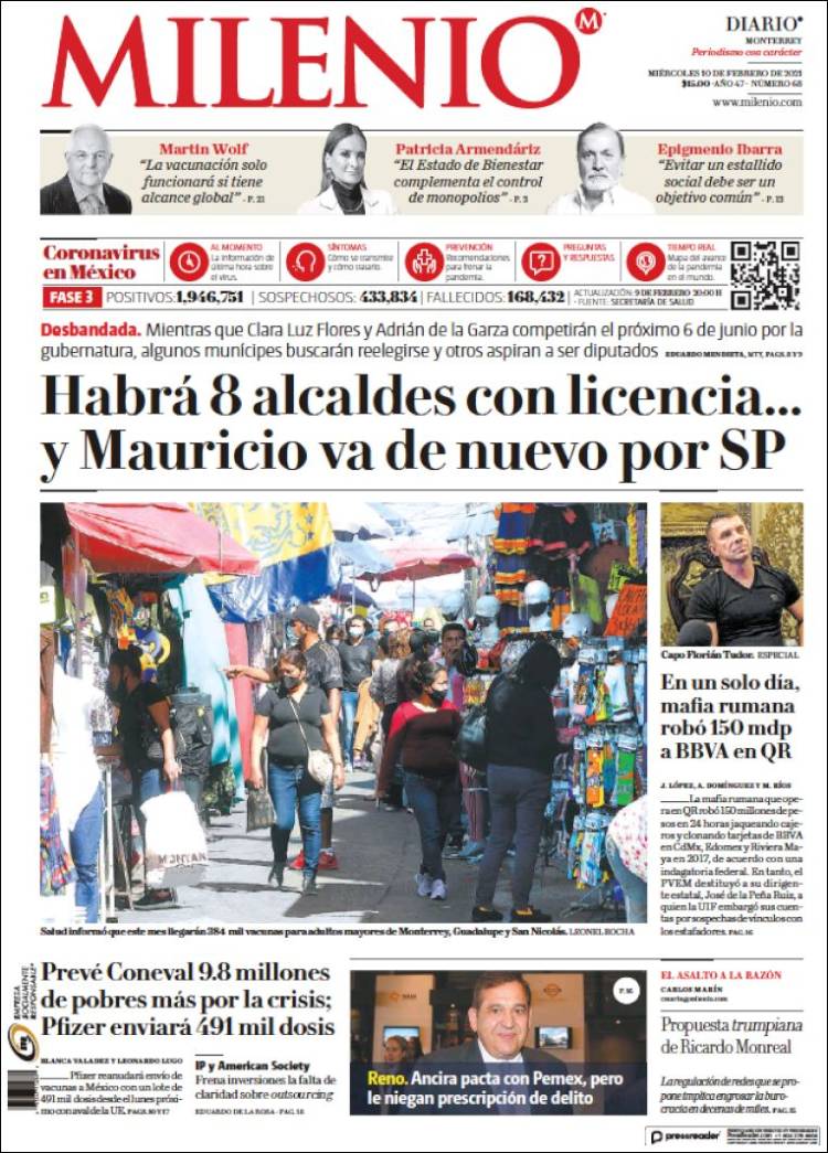 Portada de Milenio de Monterrey (México)