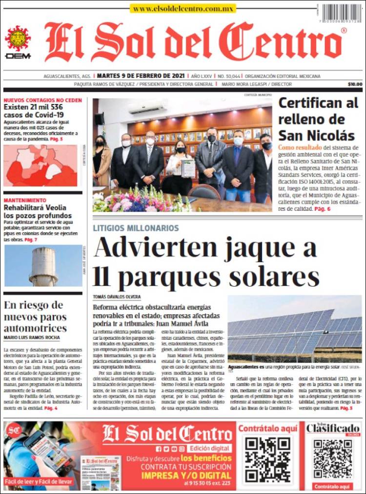Portada de El Sol del Centro (México)