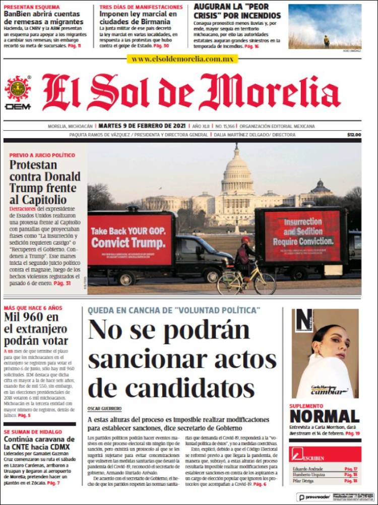 Portada de El Sol de Morelia (México)