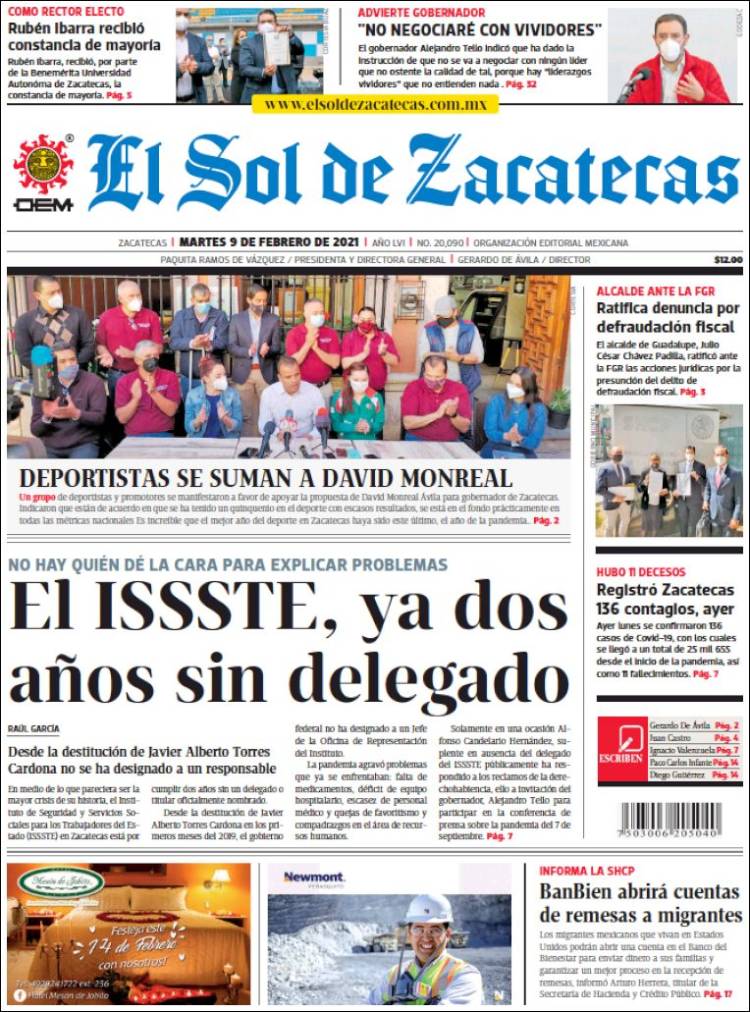 Portada de El Sol de Zacatecas (México)