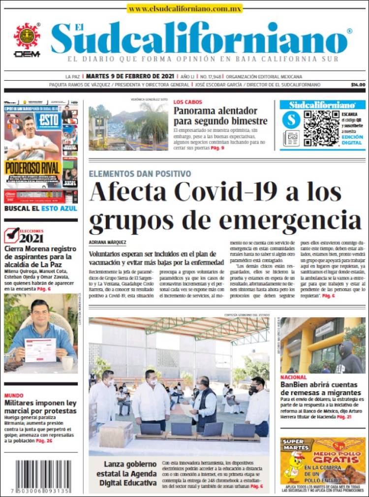 Portada de El Sudcaliforniano (M&eacute;xico)