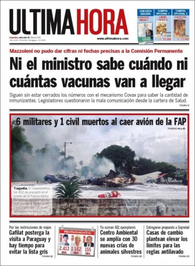 Portada de Última Hora (Paraguay)