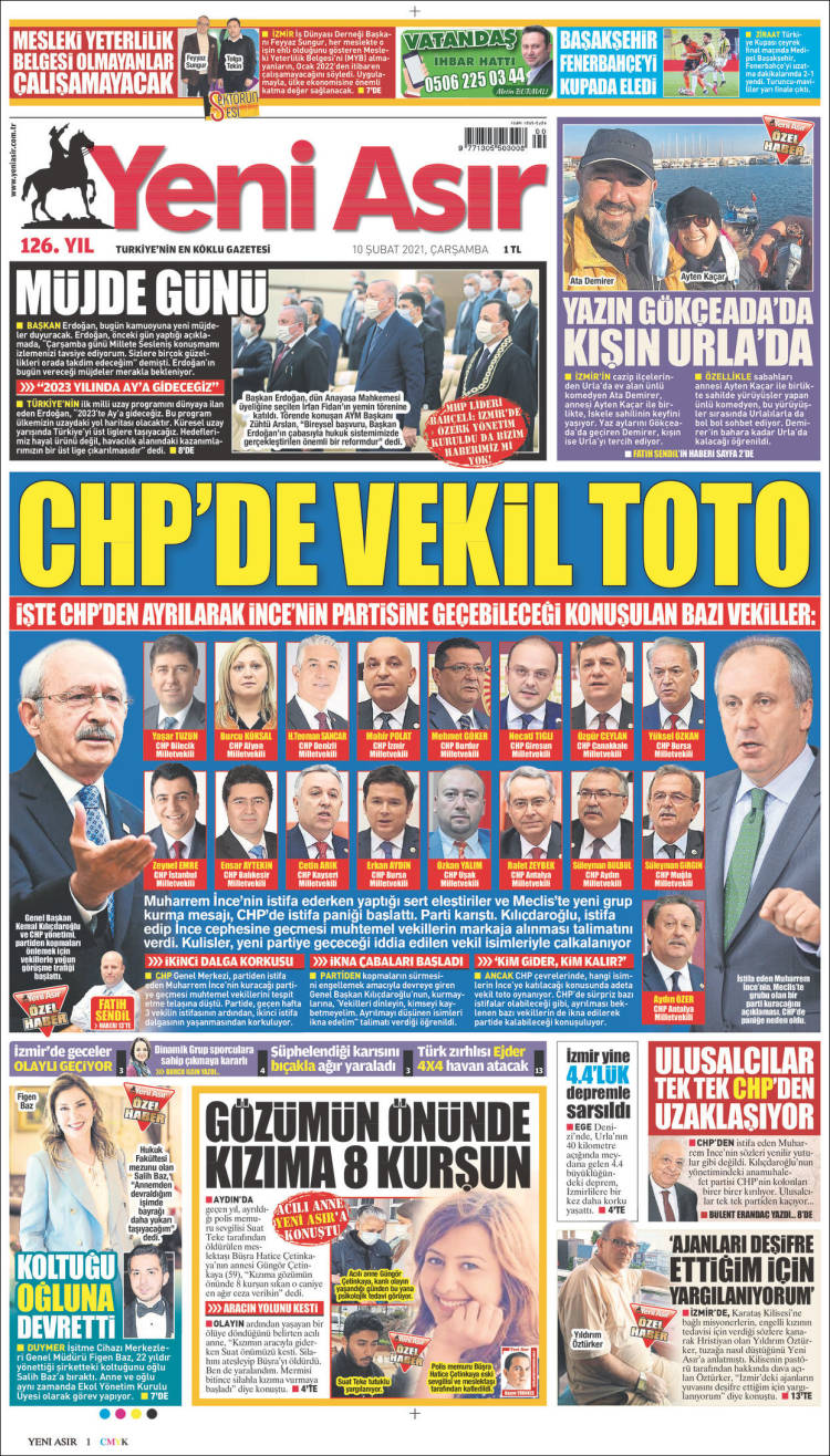 Portada de Yeni Asır (Turqu&iacute;a)