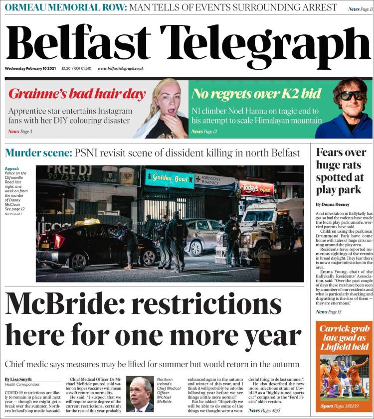Portada de Belfast Telegraph (Reino Unido)