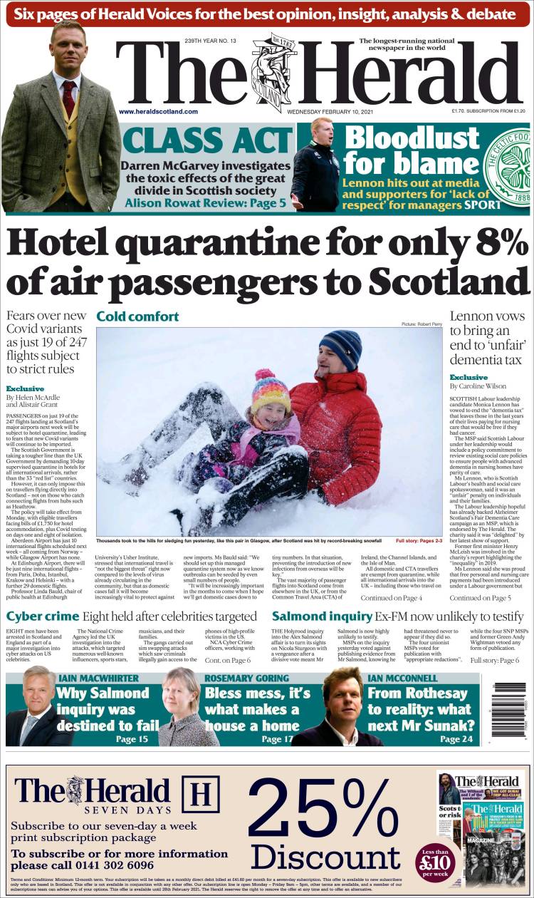 Portada de The Herald (Reino Unido)