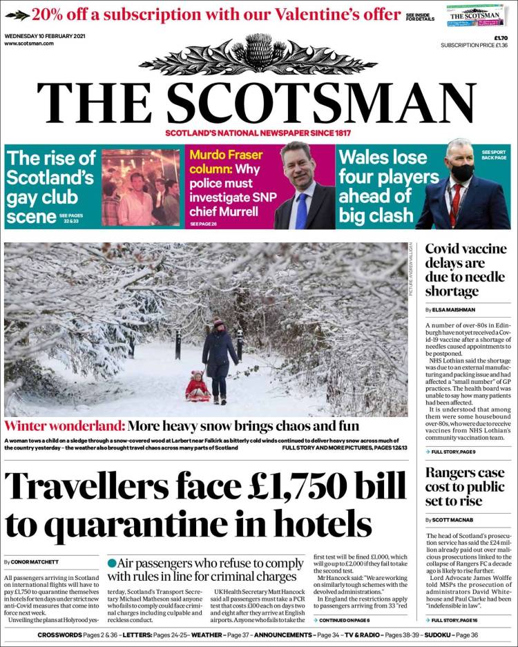 Portada de The Scotsman (Reino Unido)