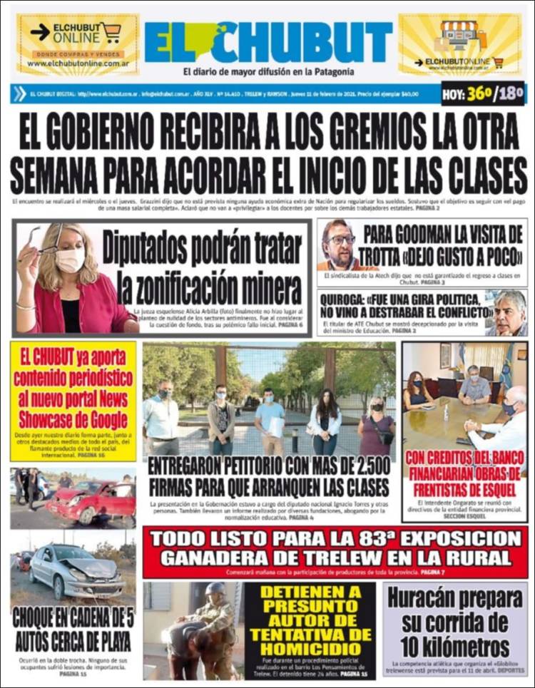 Portada de El Chubut (Argentina)