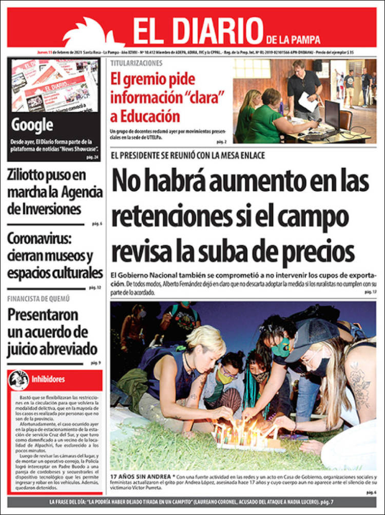 Portada de Diario de La Pampa (Argentina)