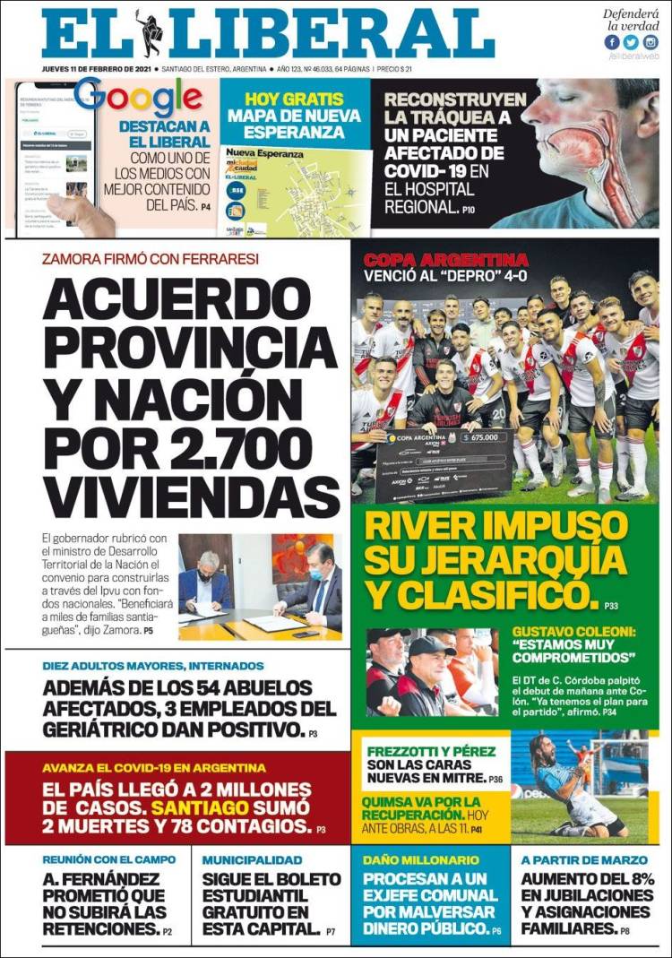 Portada de Diario El Liberal (Argentina)