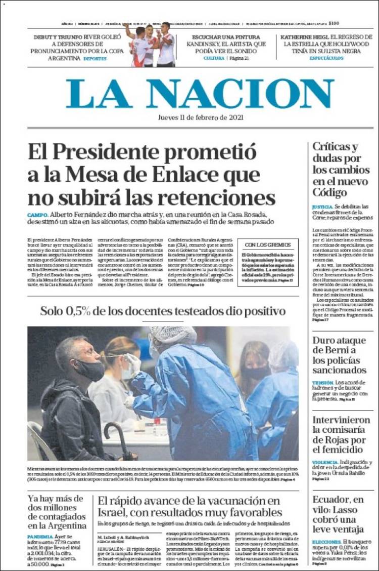 Portada de La Nación (Argentina)