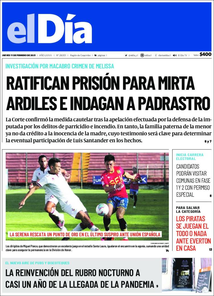 Portada de El Día (Chile)