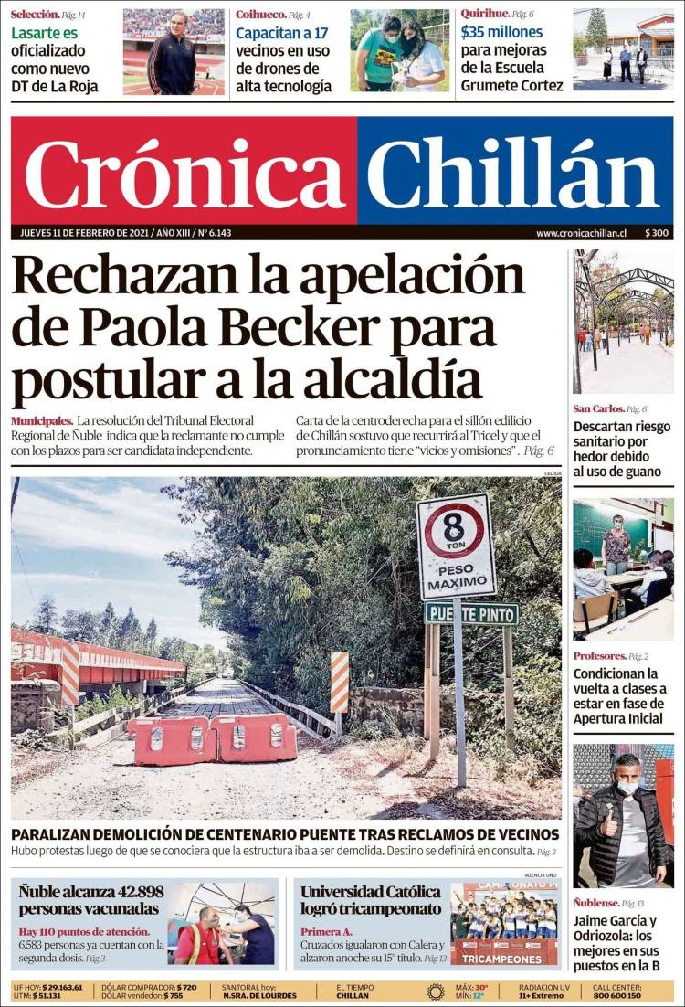 Portada de Crónica Chillán (Chile)