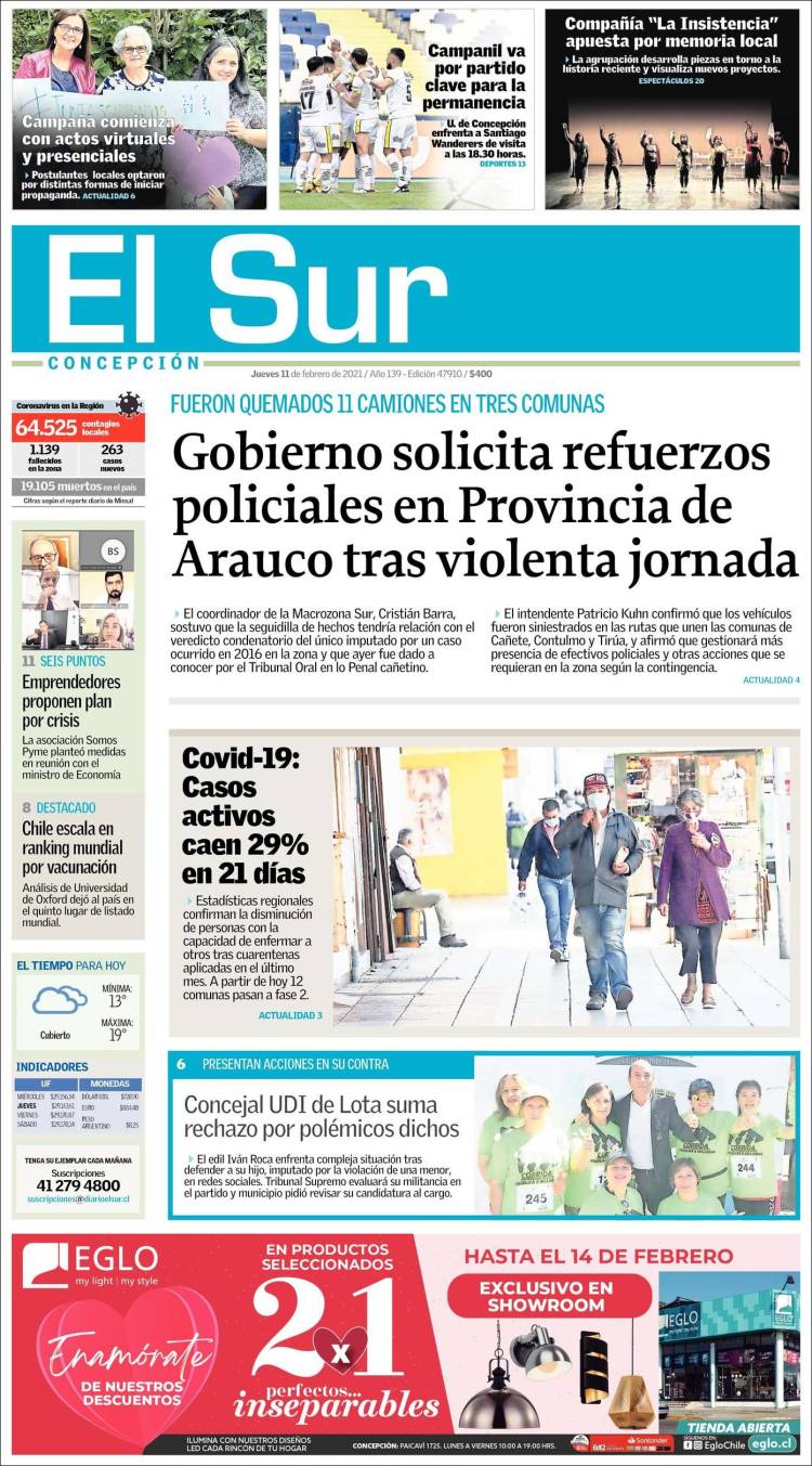 Portada de El Sur (Chile)