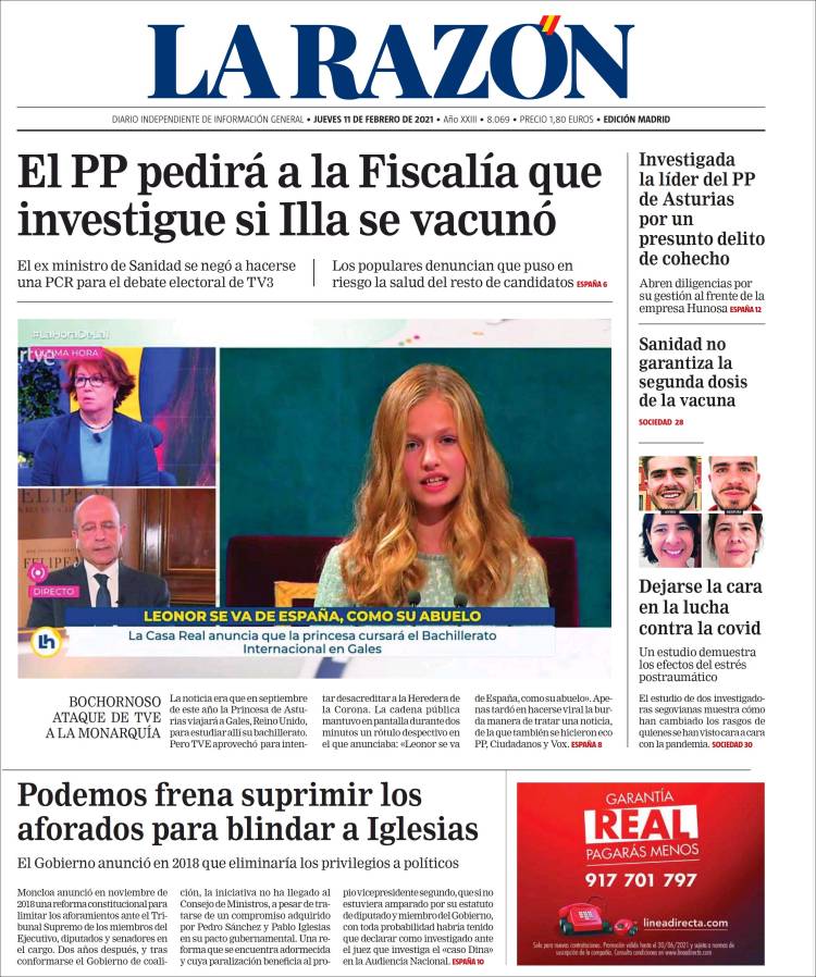 Portada de La Razón (España)