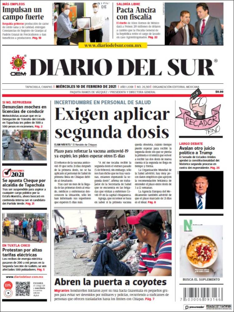 Portada de El Diario del Sur (México)