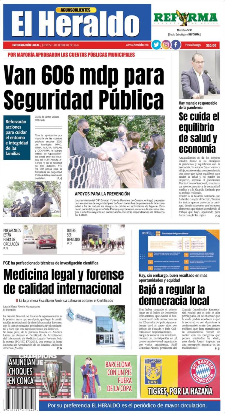 Portada de El Heraldo de Aguascalientes (México)