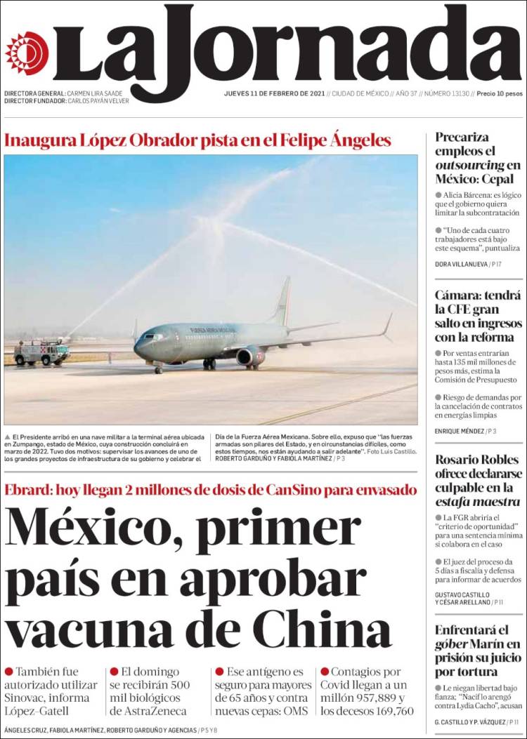 Portada de La Jornada (México)