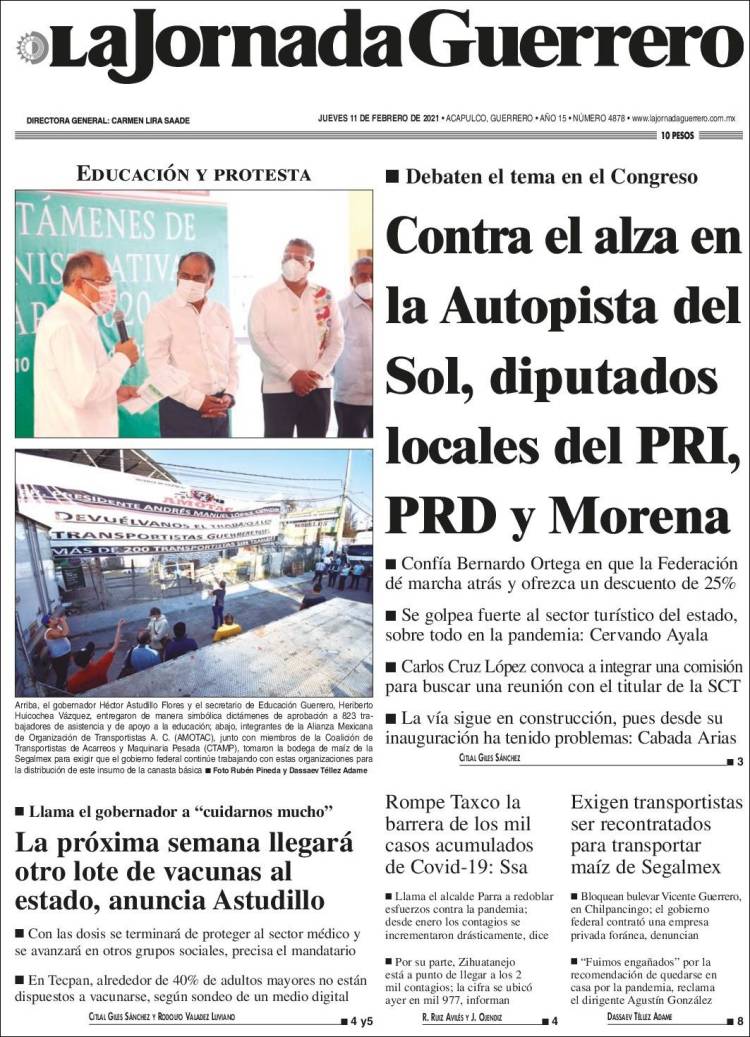 Portada de La Jornada de Guerrero (México)