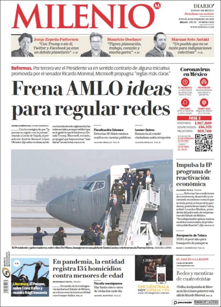 Portada de Milenio - Estado de México (México)