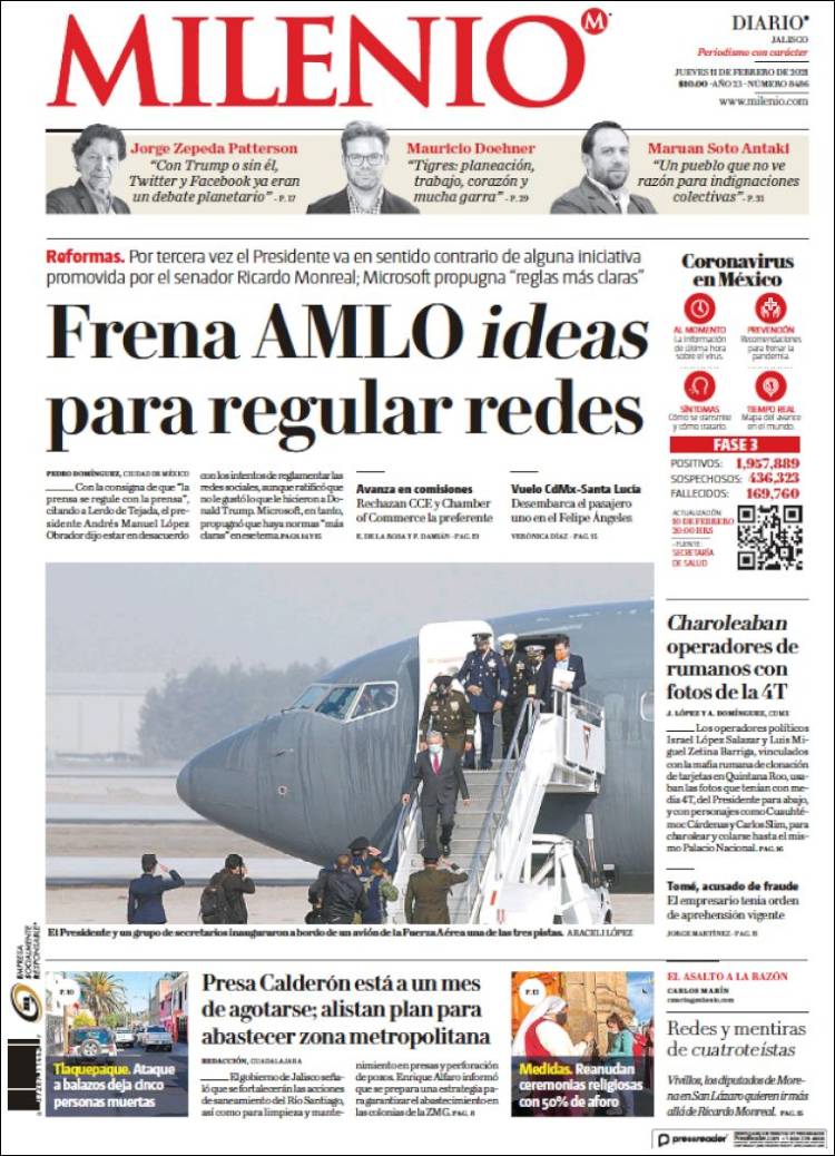 Portada de Milenio - Jalisco (México)